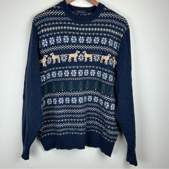 Crown & Ivy Men's Hound Christmas Tree Fairisle Crew Neck Sweater sz XL Holiday - Picture 3 of 12